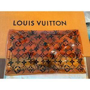Louis Vuitton Pouch Pochette 4 school Pencil Case Monogram Embossed PVC Rare NEW